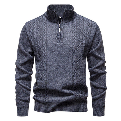 Men’s Half-Zip Knit Jumper – High Stand Collar with Cable Panels