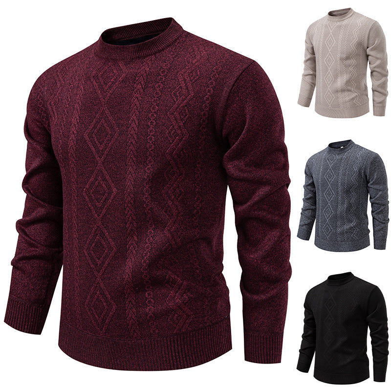Men’s Fine-Knit Jumper – Diamond Argyle Pattern with Crew Neck