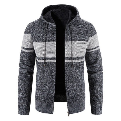 Men’s Zip Hoodie – Horizontal Stripes with Teddy Lining and Ribbed Cuffs