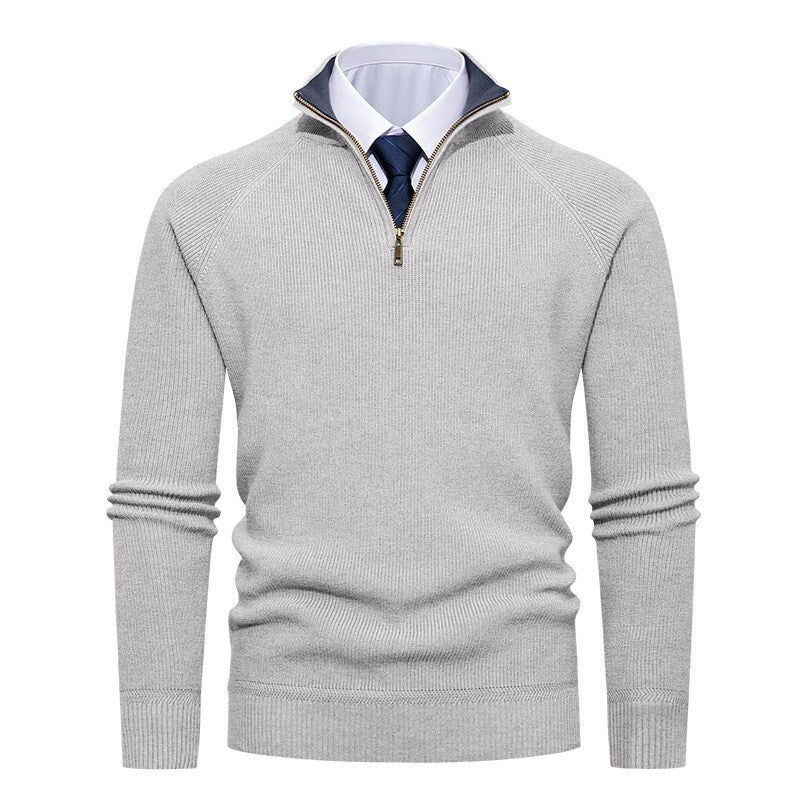 Men’s Half-Zip Jumper – Ribbed Texture with Contrast Stand Collar