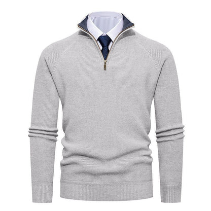 Men’s Half-Zip Jumper – Ribbed Texture with Contrast Stand Collar