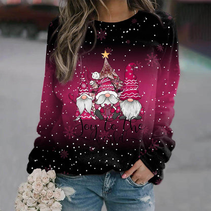 Women’s Christmas Gnome Graphic Sweatshirt – Relaxed Crew-Neck Pullover for Festive Winter Wear