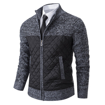 Men’s Knitted Hybrid Jacket – Diamond-Quilted Front with Stand Collar
