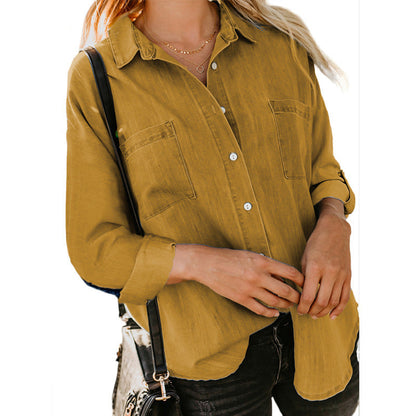 Women’s Double-Pocket Button Shirt – Relaxed Long-Sleeve Style for Smart Casual Wear
