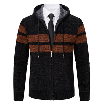 Men’s Zip Hoodie – Marled Knit with Chest Stripes and Concealed Zip