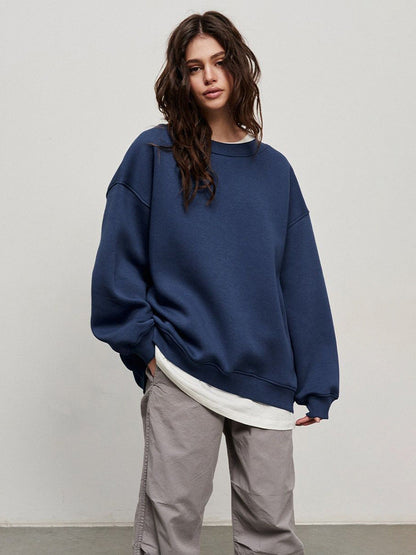 Women’s Oversized Crew Neck Fleece Sweatshirt – Relaxed Casual Layer for Everyday Wear