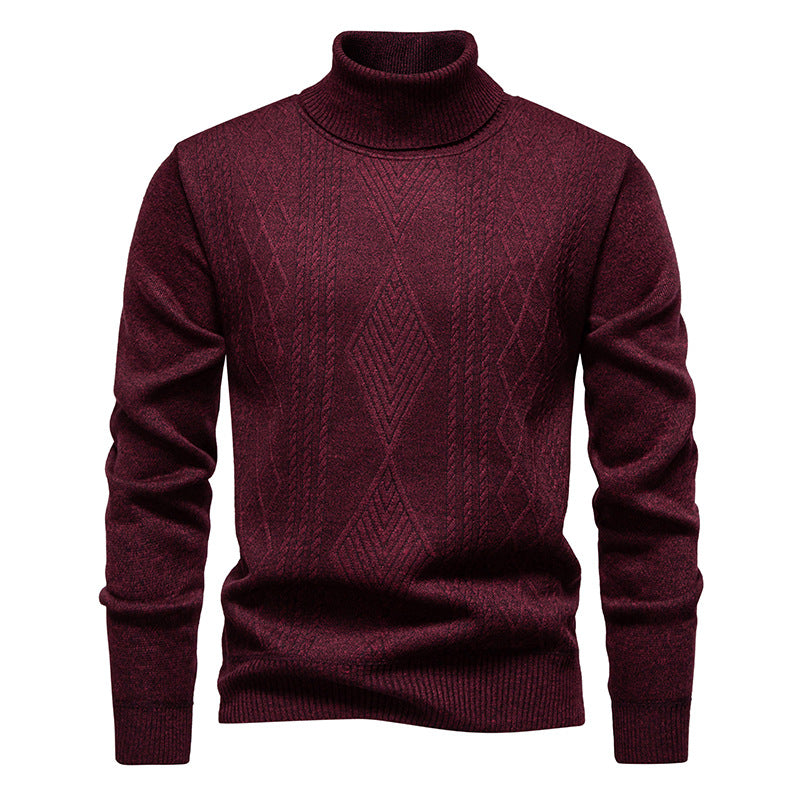 Men’s Roll-Neck Jumper – Textured Diamond Knit with Ribbed Cuffs