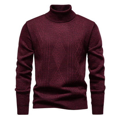 Men’s Roll-Neck Jumper – Textured Diamond Knit with Ribbed Cuffs
