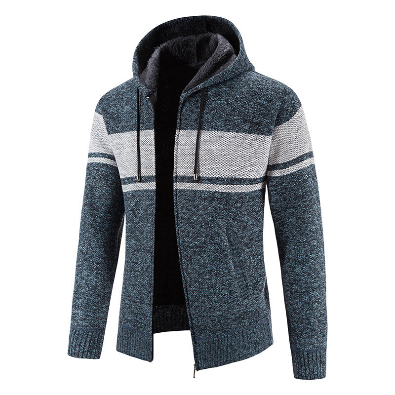 Men’s Zip Hoodie – Horizontal Stripes with Teddy Lining and Ribbed Cuffs