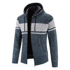 Men’s Zip Hoodie – Horizontal Stripes with Teddy Lining and Ribbed Cuffs