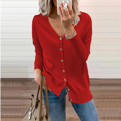 Women’s V-Neck Knit Cardigan – Relaxed Button Layer for Autumn and Winter