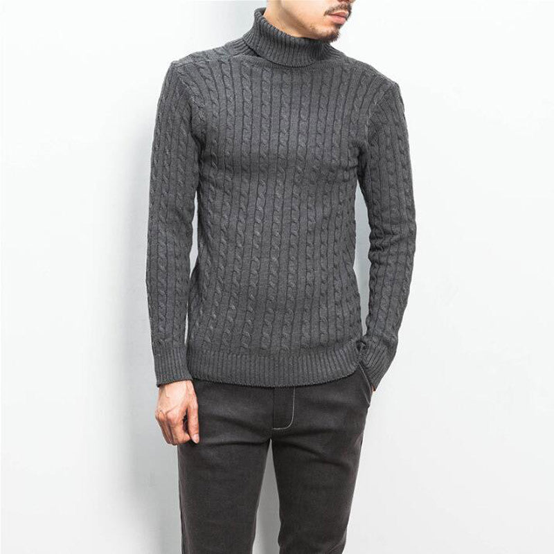Men’s Roll-Neck Jumper – Cable Knit with Fold-Over Collar