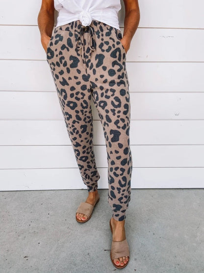 Women’s Leopard-Print Drawstring Joggers – Slim Casual Trousers for Everyday Wear