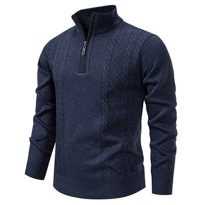 Men’s Half-Zip Knit Jumper – High Stand Collar with Cable Panels
