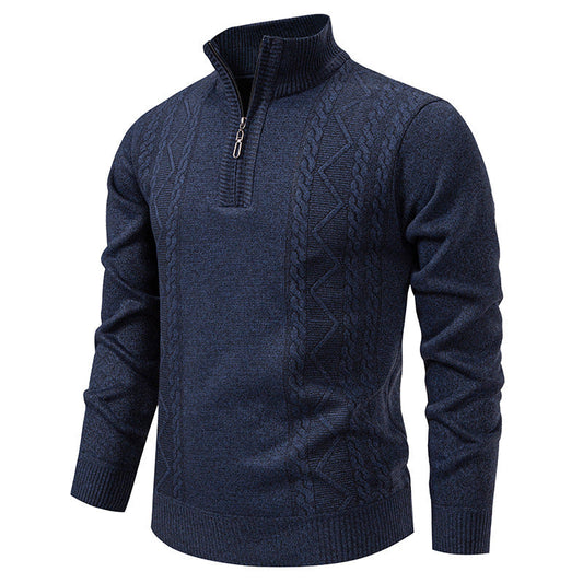 Men’s Half-Zip Knit Jumper – High Stand Collar with Cable Panels