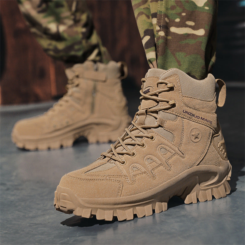 Men’s Heavy-Duty Tactical Boots – High-Top Lace-Up Design with Side Zip and Aggressive Lug Sole