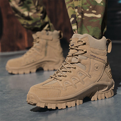 Men’s Heavy-Duty Tactical Boots – High-Top Lace-Up Design with Side Zip and Aggressive Lug Sole