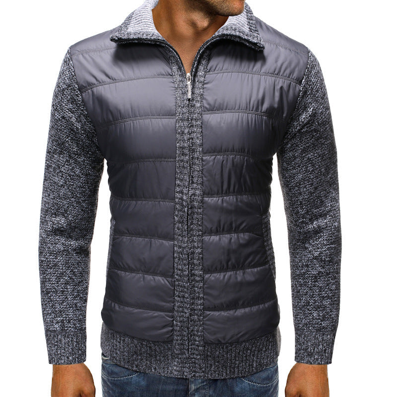 Men’s Quilted Knit-Sleeve Jacket – Full-Zip Hybrid Layer with Padded Front and Ribbed Collar for Transitional Wear