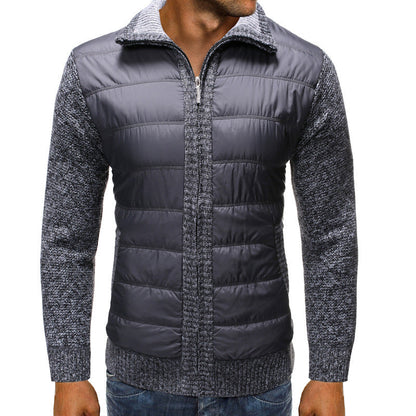 Men’s Quilted Knit-Sleeve Jacket – Full-Zip Hybrid Layer with Padded Front and Ribbed Collar for Transitional Wear