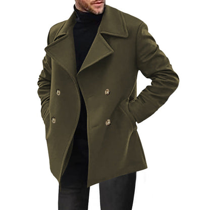 Men’s Double-Breasted Short Coat – Wide Lapels with Flap Pockets