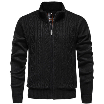 Men’s Zip-Through Knitted Jacket – Cable Pattern with Stand Collar