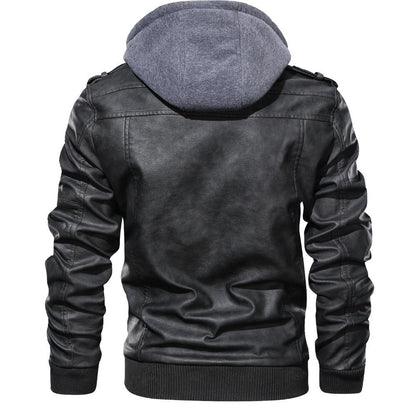 Men’s Hooded Leather Moto Jacket – Multi-Zip Casual Layer for Cooler Days
