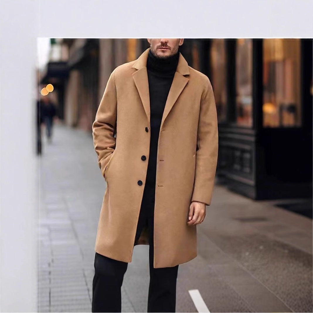 Men’s Overcoat – Notch Lapel with Straight Mid-Length Cut