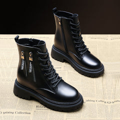 Men’s Lace-Up Combat Boots – Side-Zip Ankle Design with Decorative Zippers and Chunky Lug Sole