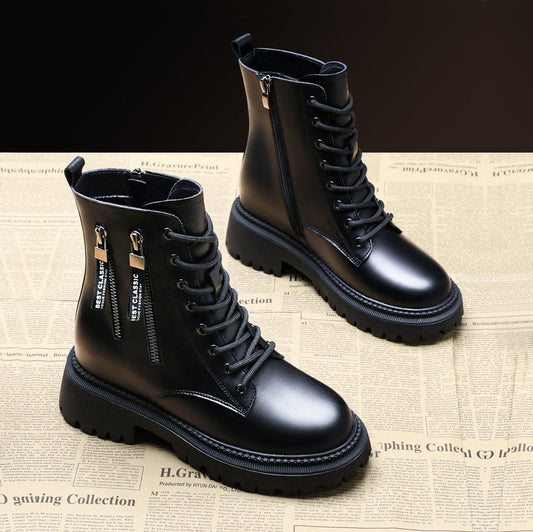 Men’s Lace-Up Combat Boots – Side-Zip Ankle Design with Decorative Zippers and Chunky Lug Sole