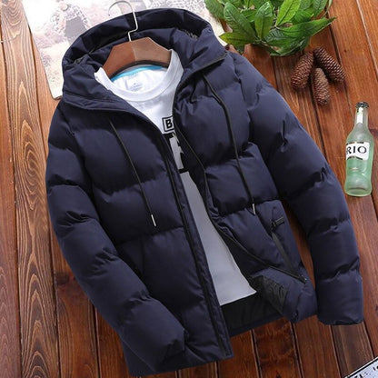 Men’s Windproof Puffer Jacket – Water-Repellent Finish with Fixed Hood