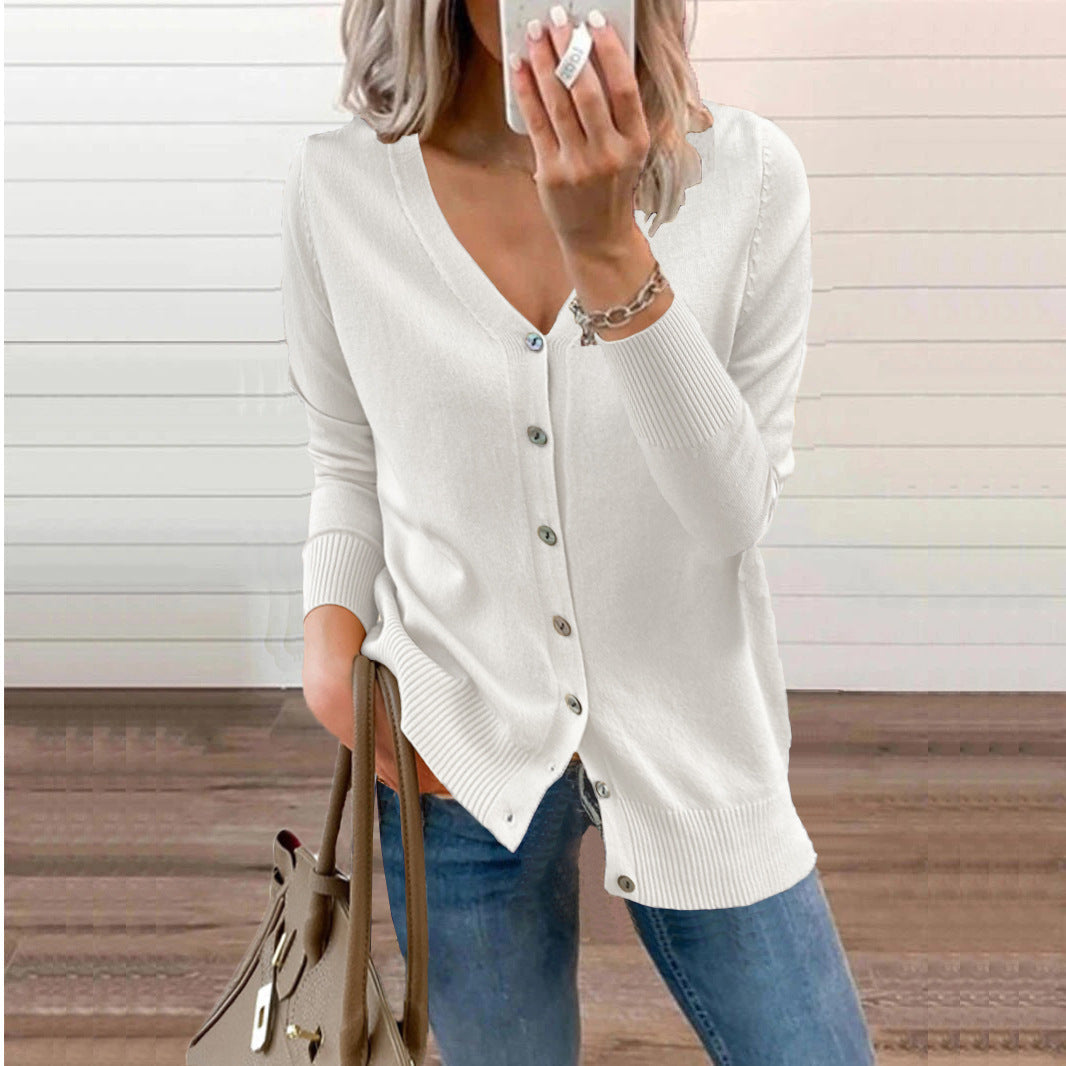 Women’s V-Neck Knit Cardigan – Relaxed Button Layer for Autumn and Winter