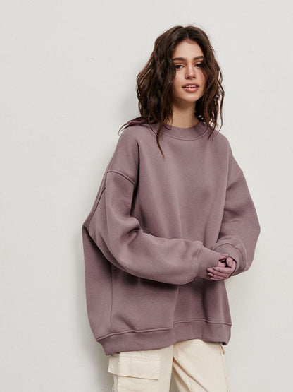 Women’s Oversized Crew Neck Fleece Sweatshirt – Relaxed Casual Layer for Everyday Wear