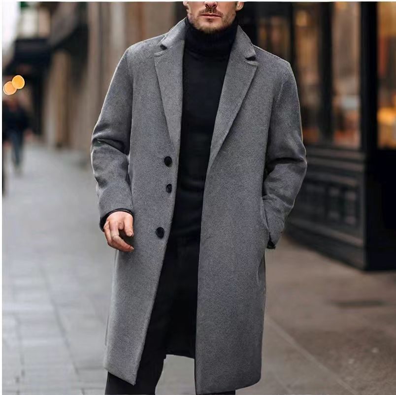 Men’s Overcoat – Notch Lapel with Straight Mid-Length Cut