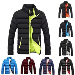 Men’s Puffer Jacket – Contrast Lining with High Stand Collar