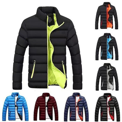 Men’s Puffer Jacket – Contrast Lining with High Stand Collar