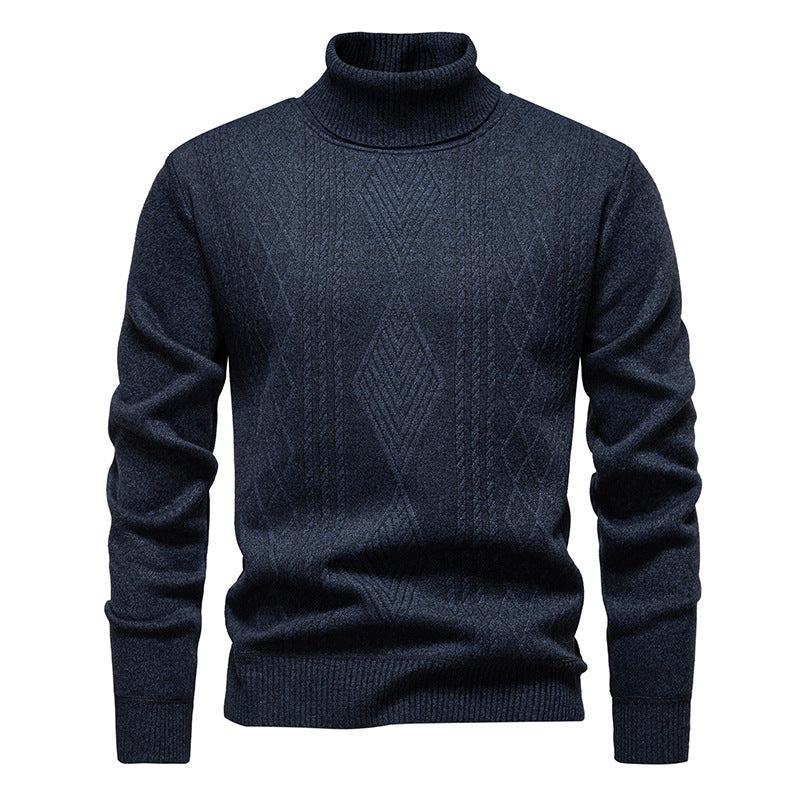 Men’s Roll-Neck Jumper – Textured Diamond Knit with Ribbed Cuffs