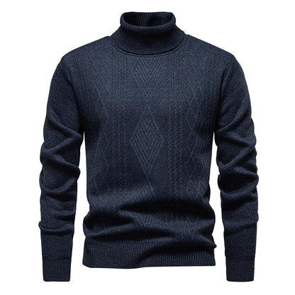 Men’s Roll-Neck Jumper – Textured Diamond Knit with Ribbed Cuffs