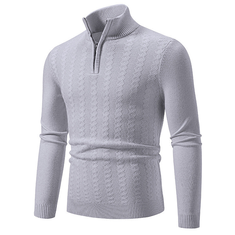 Men’s Cable-Knit Jumper – Stand Collar with Short Zip