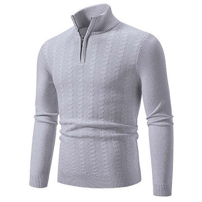 Men’s Cable-Knit Jumper – Stand Collar with Short Zip