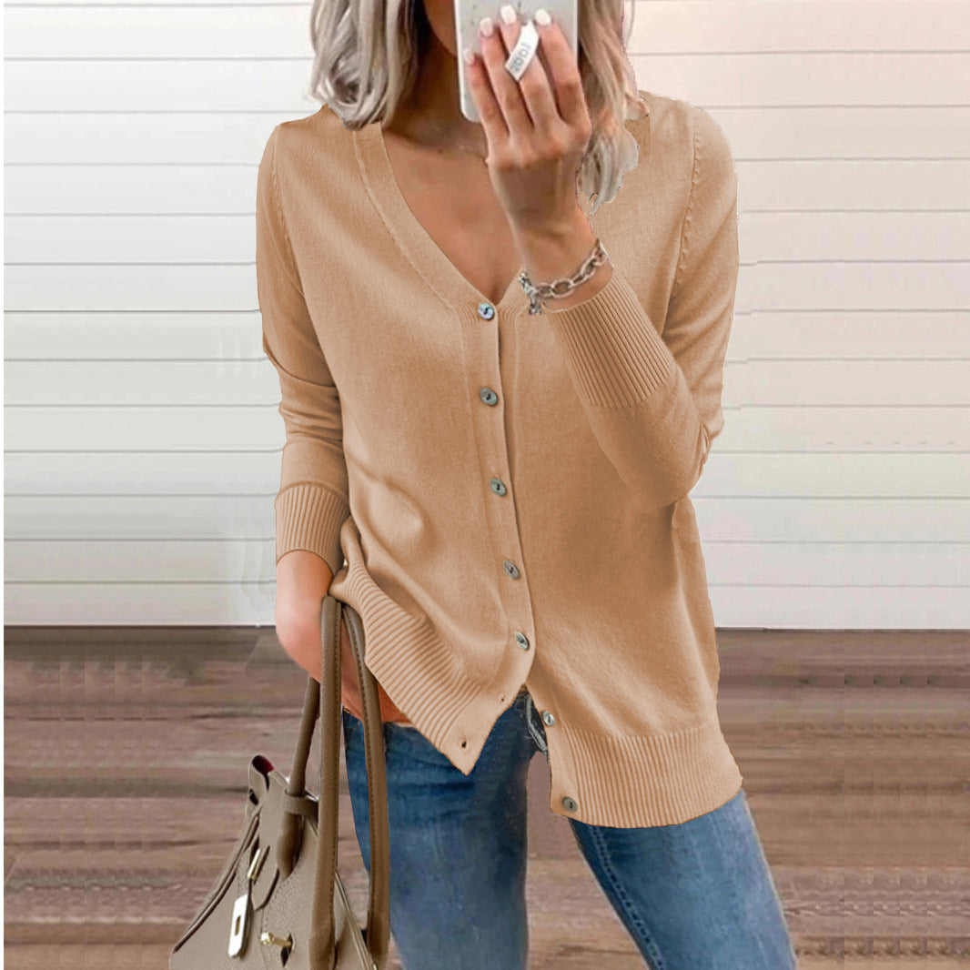Women’s V-Neck Knit Cardigan – Relaxed Button Layer for Autumn and Winter