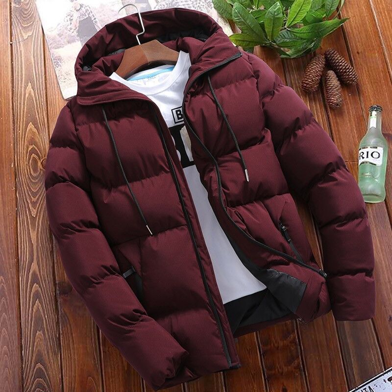 Men’s Windproof Puffer Jacket – Water-Repellent Finish with Fixed Hood
