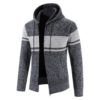 Men’s Zip Hoodie – Horizontal Stripes with Teddy Lining and Ribbed Cuffs