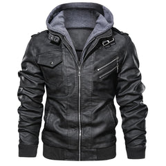 Men’s Hooded Leather Moto Jacket – Multi-Zip Casual Layer for Cooler Days
