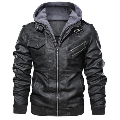 Men’s Hooded Leather Moto Jacket – Multi-Zip Casual Layer for Cooler Days