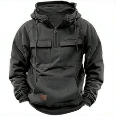 Men’s Utility Half-Zip Hoodie – Multi-Pocket Pullover for Casual Outdoor Wear