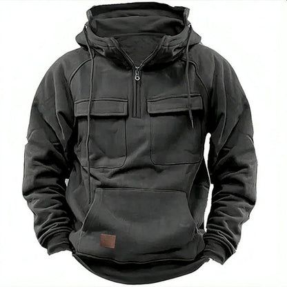 Men’s Utility Half-Zip Hoodie – Multi-Pocket Pullover for Casual Outdoor Wear