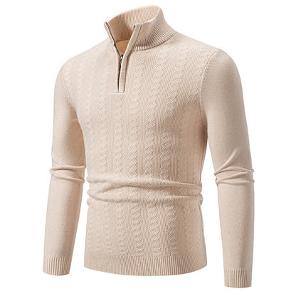Men’s Cable-Knit Jumper – Stand Collar with Short Zip