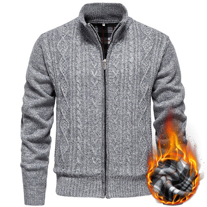 Men’s Zip-Through Knitted Jacket – Cable Pattern with Stand Collar
