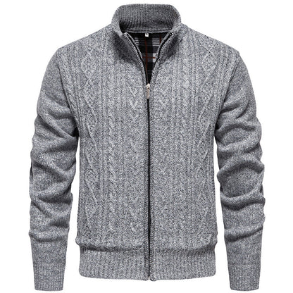 Men’s Zip-Through Knitted Jacket – Cable Pattern with Stand Collar
