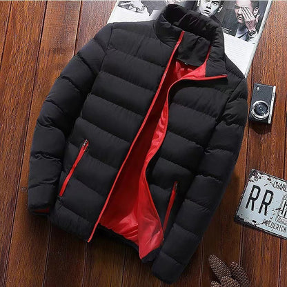Men’s Puffer Jacket – Contrast Lining with High Stand Collar